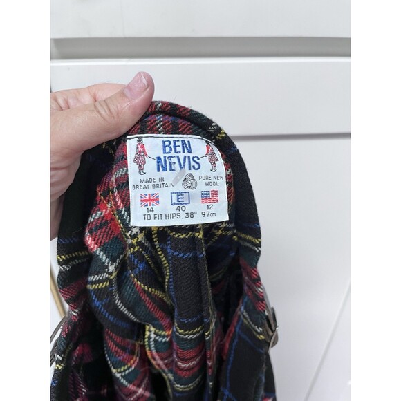 Ben Nevis Wool Tartan Plaid Midi Wrap Skirt Leather Buckles Womens US 12 Pleated - Picture 4 of 5